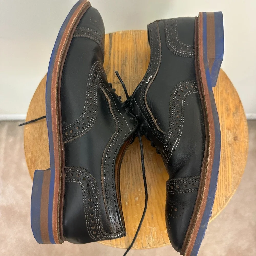 Allen Edmonds Strandmok US 8.5 E Black Blue Bottom Danite Wingtip Dress Shoes